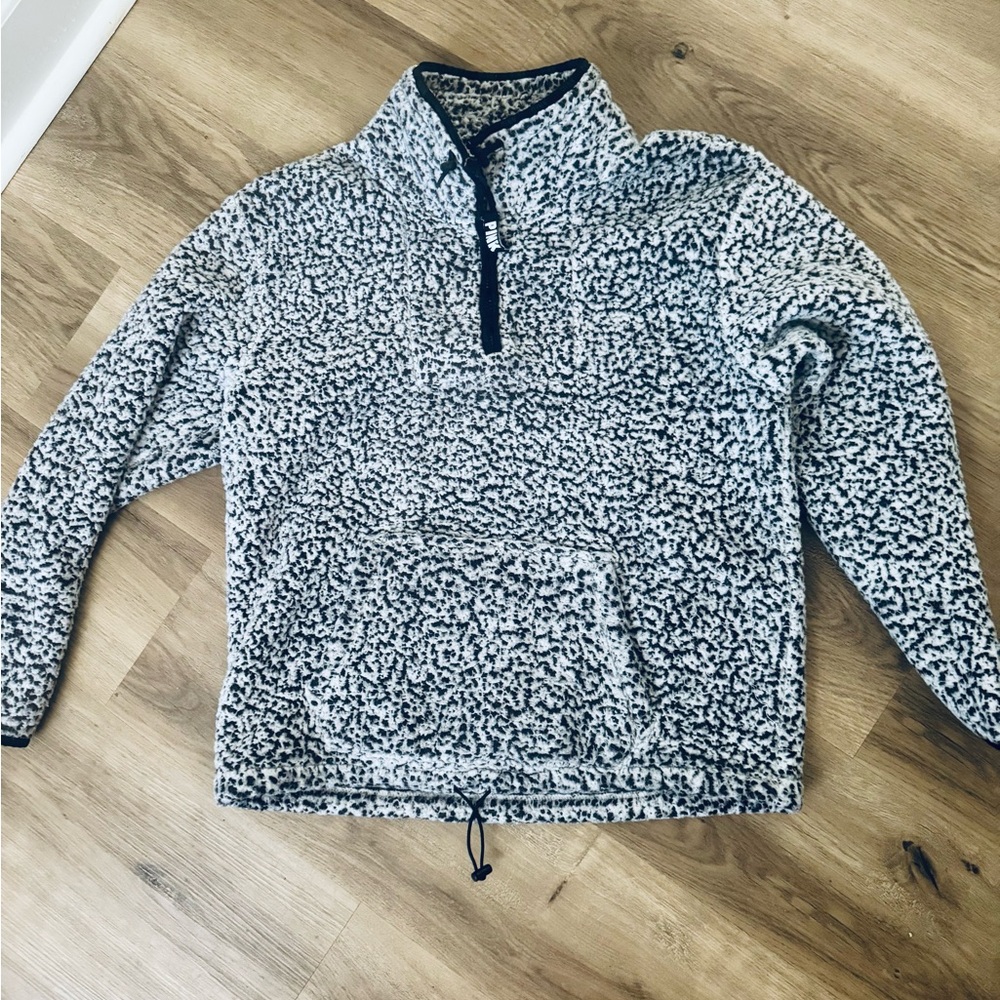 Pink Victoria’s Secret heathered gray fleece half zip
